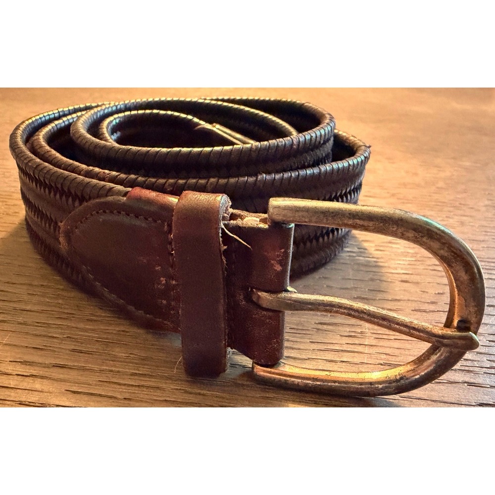 J. McLaughlin Mens Braided Leather Belt Dark Brown Woven Silver Buckle Size 36 - Picture 4 of 7